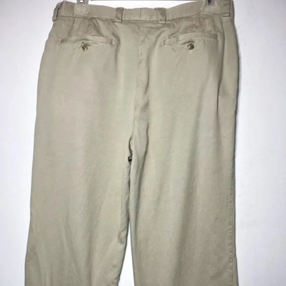 Tommy Bahama Men's Khaki Pleated Soft Beach 100% Silk Trouser Pants Sz W 36 L 34